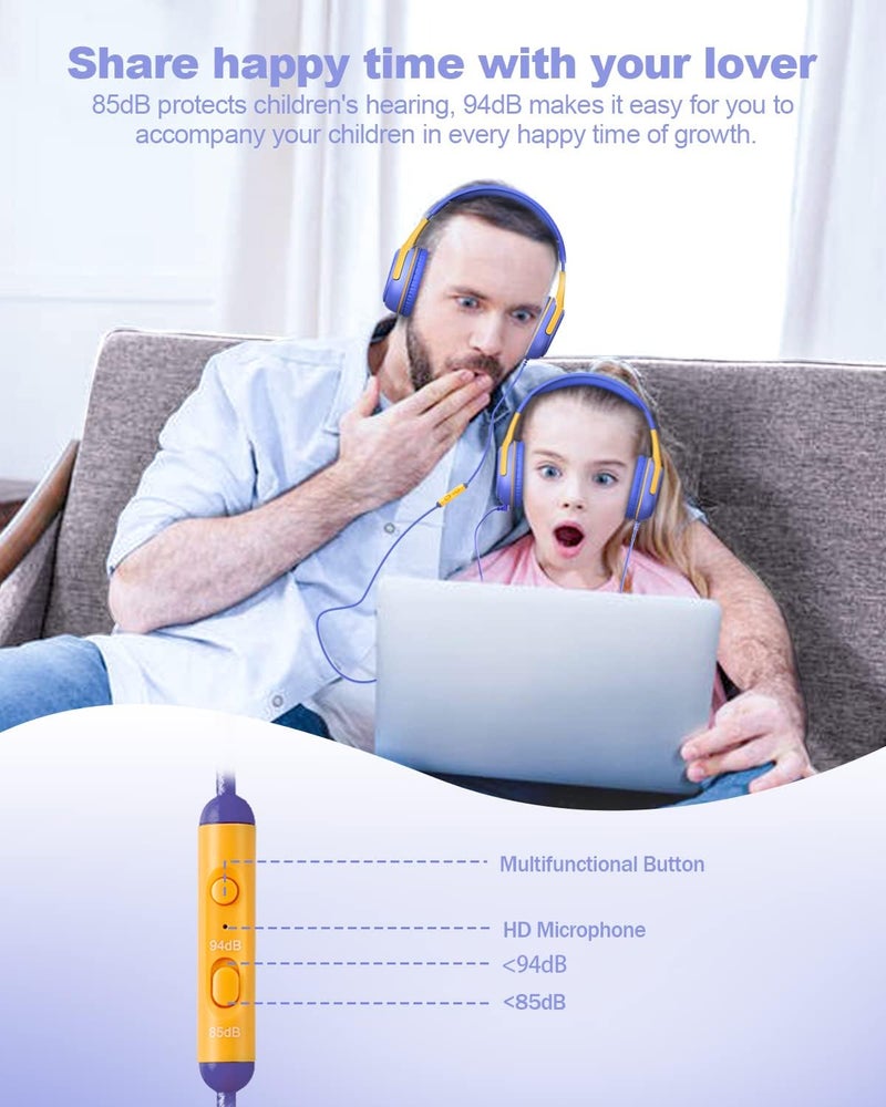 awatrue Kids Headphones Wired with Microphone for ipad Computer Laptop for Boys Girls Volume Limit Foldable Over Ear Headset for School 3.5mm Jack - Image 4